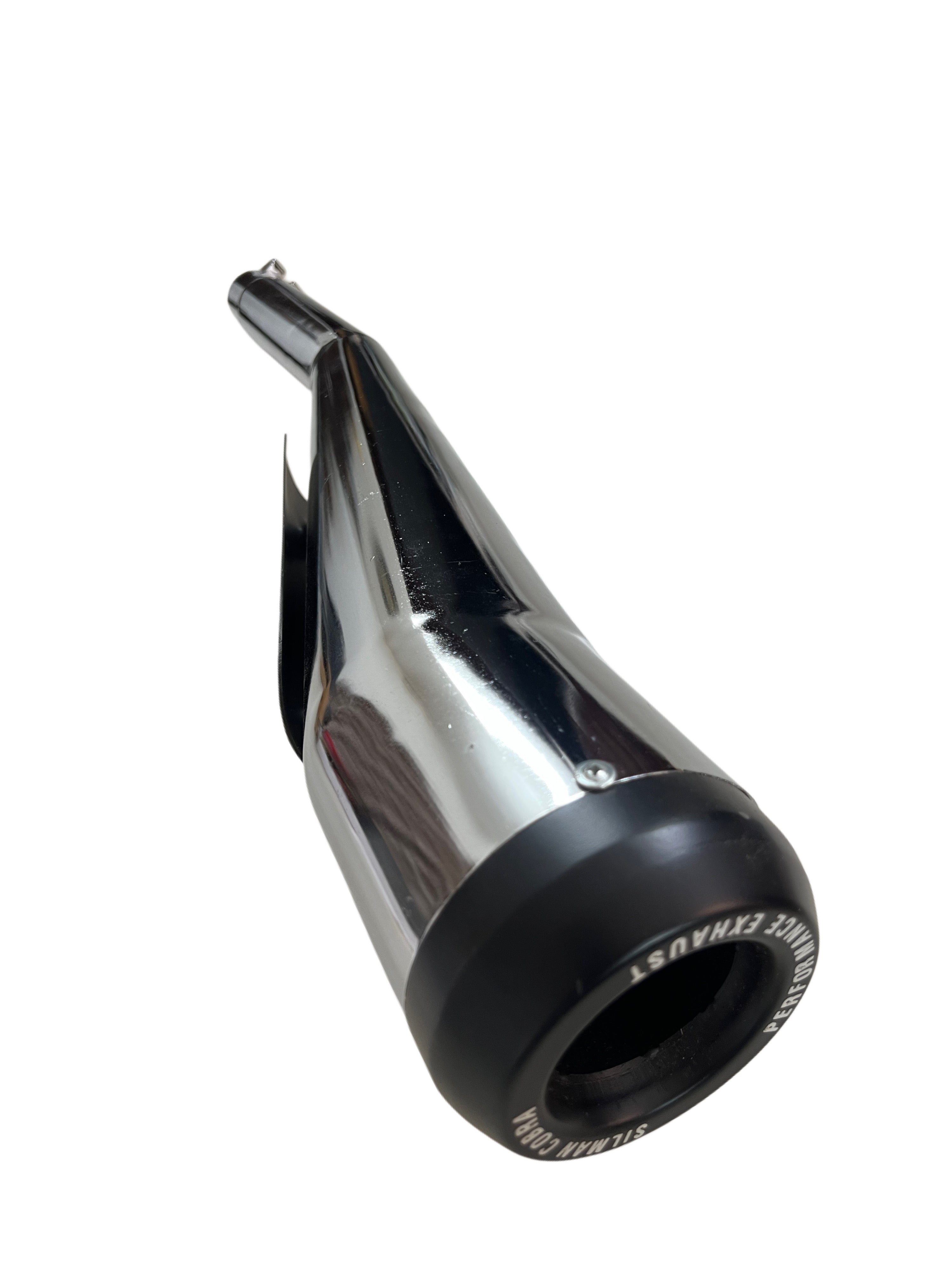 BLG27 SILMAN Bullet Cobra CP Silencer | Cylindrical Chrome Exhaust with Black End Cap | Universal Fit for Royal Enfield Classic 350, Electra, Standard, Bullet 350 & 500