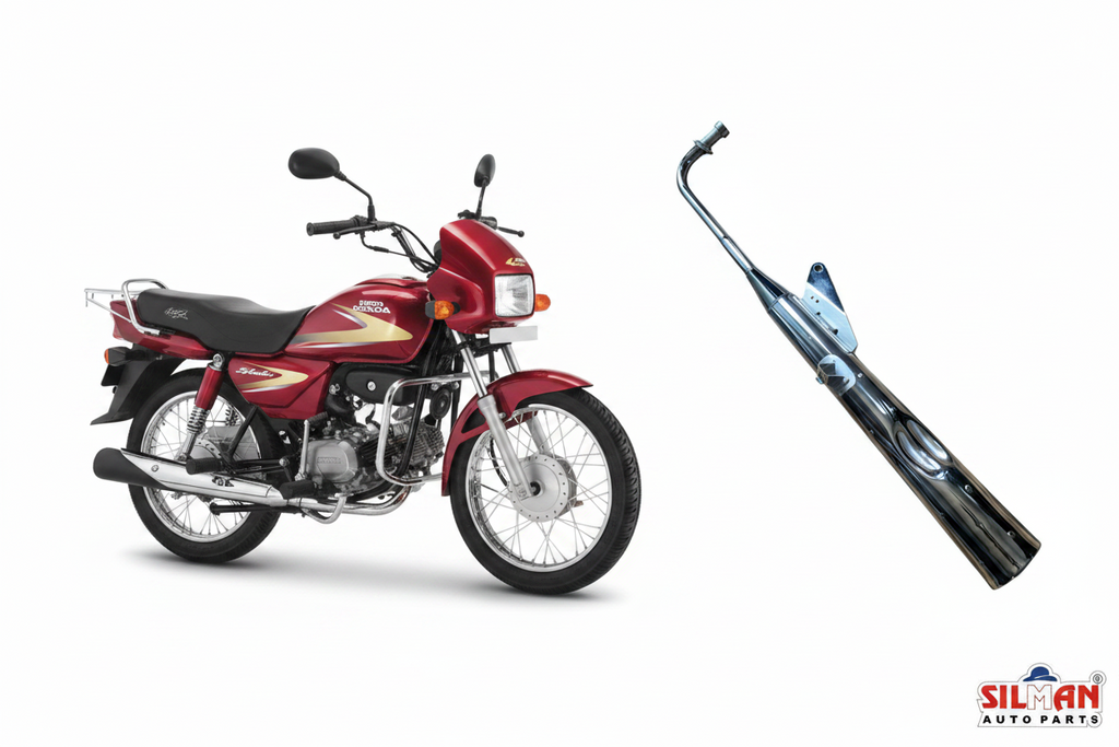 LS63 SILMAN Silencer for Hero Honda Splendor Y2K | Chrome Finish Exhaust | Heavy Duty Replacement Bike Silencer