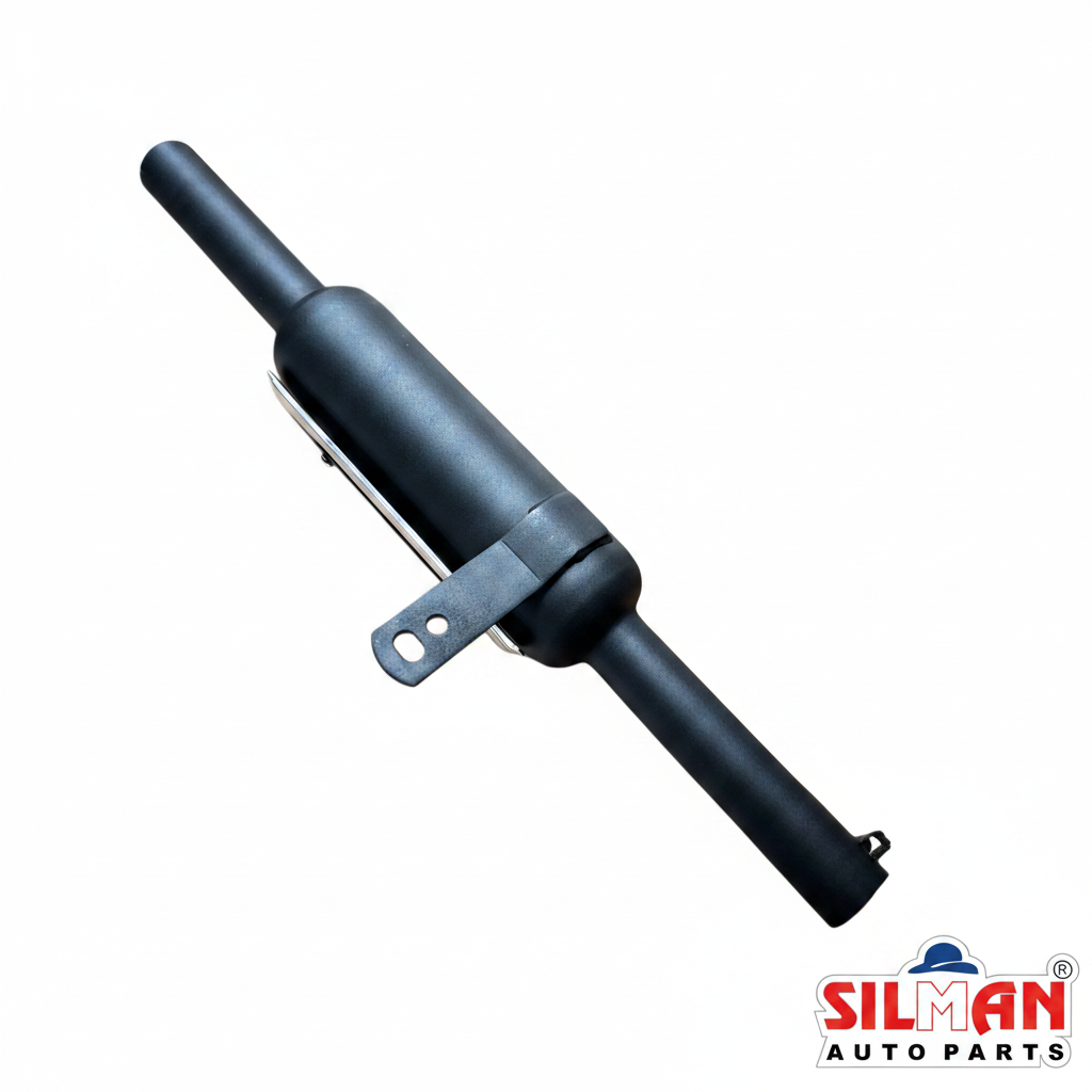 LSA25 SILMAN Bullet Silencer K-Indori Muffler Black Powder Coated with Wings Plate Heat Shield for Bullet Bikes