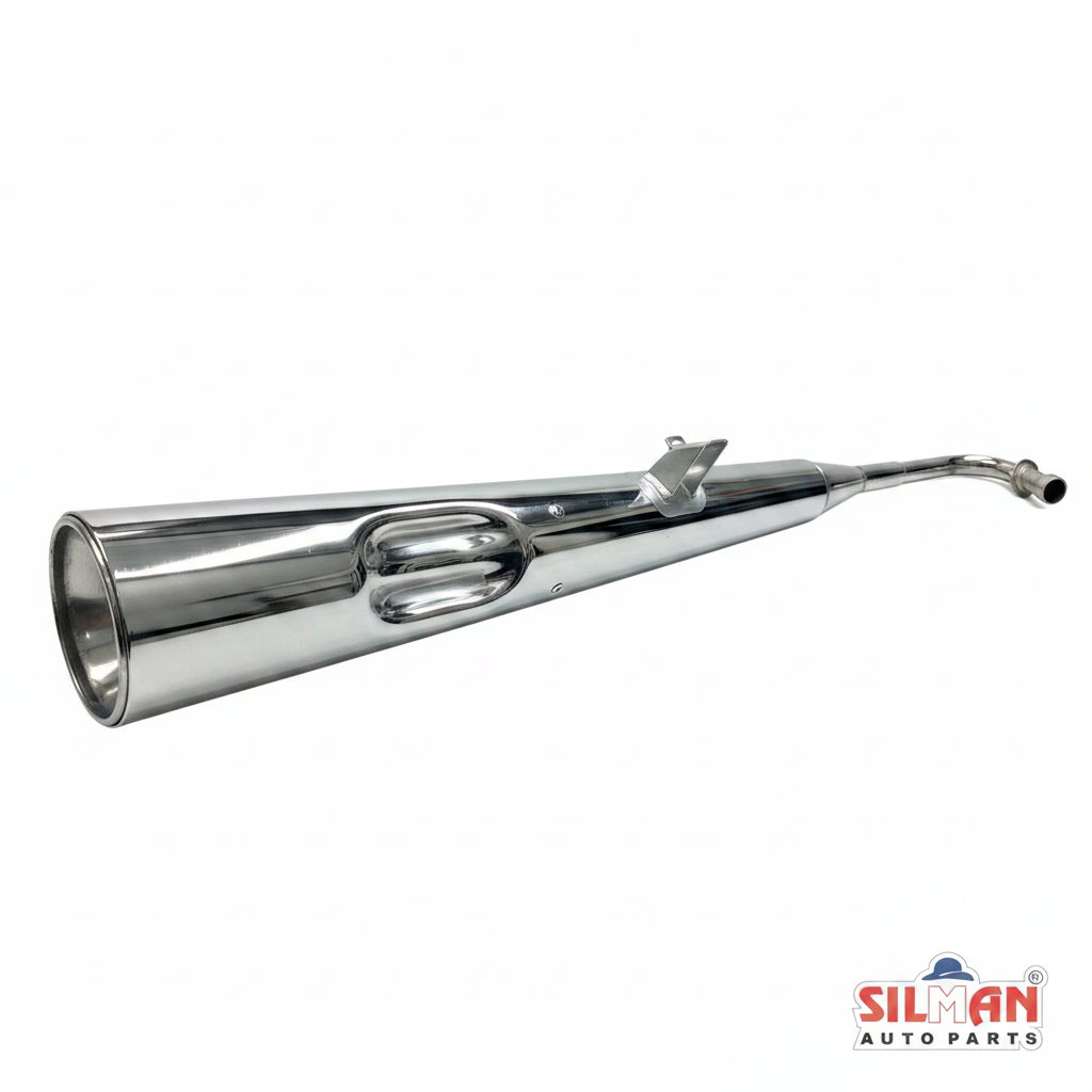 LS134 SILMAN Silencer for Splendor Old Model BS4 (Bells Model) | Heavy Duty Steel Exhaust Muffler | Chrome Finish.