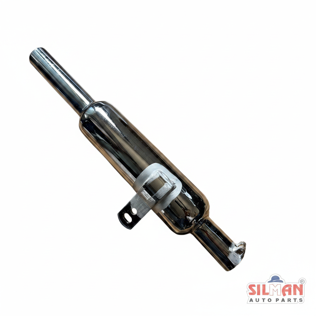 LSA37 SILMAN Bullet Silencer K-Indori Meteor CP with Wings Plate, Brass, Cylindrical, Universal Fit for Classic 350, Extended Long Design