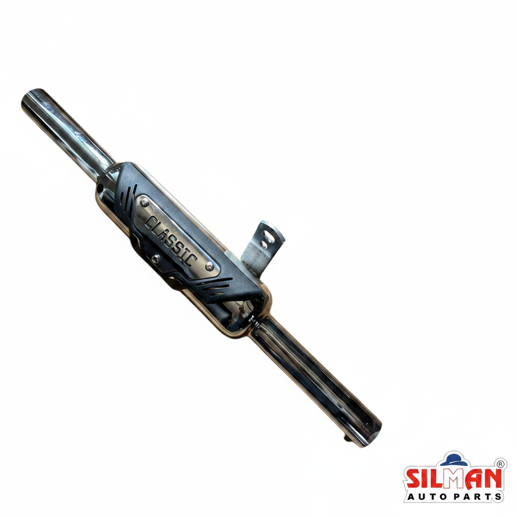 SILMAN LSA24 K-Indori Chrome Plated Exhaust Silencer with Wings Plate for Royal Enfield Bullet – Premium Mirror Finish