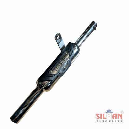 SILMAN LSA24 K-Indori Chrome Plated Exhaust Silencer with Wings Plate for Royal Enfield Bullet – Premium Mirror Finish