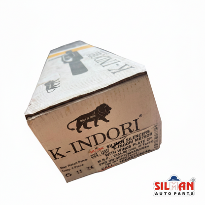 LSA37 SILMAN Bullet Silencer K-Indori Meteor CP with Wings Plate, Brass, Cylindrical, Universal Fit for Classic 350, Extended Long Design